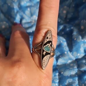 Vtg Turquoise / Black Onyx Ring